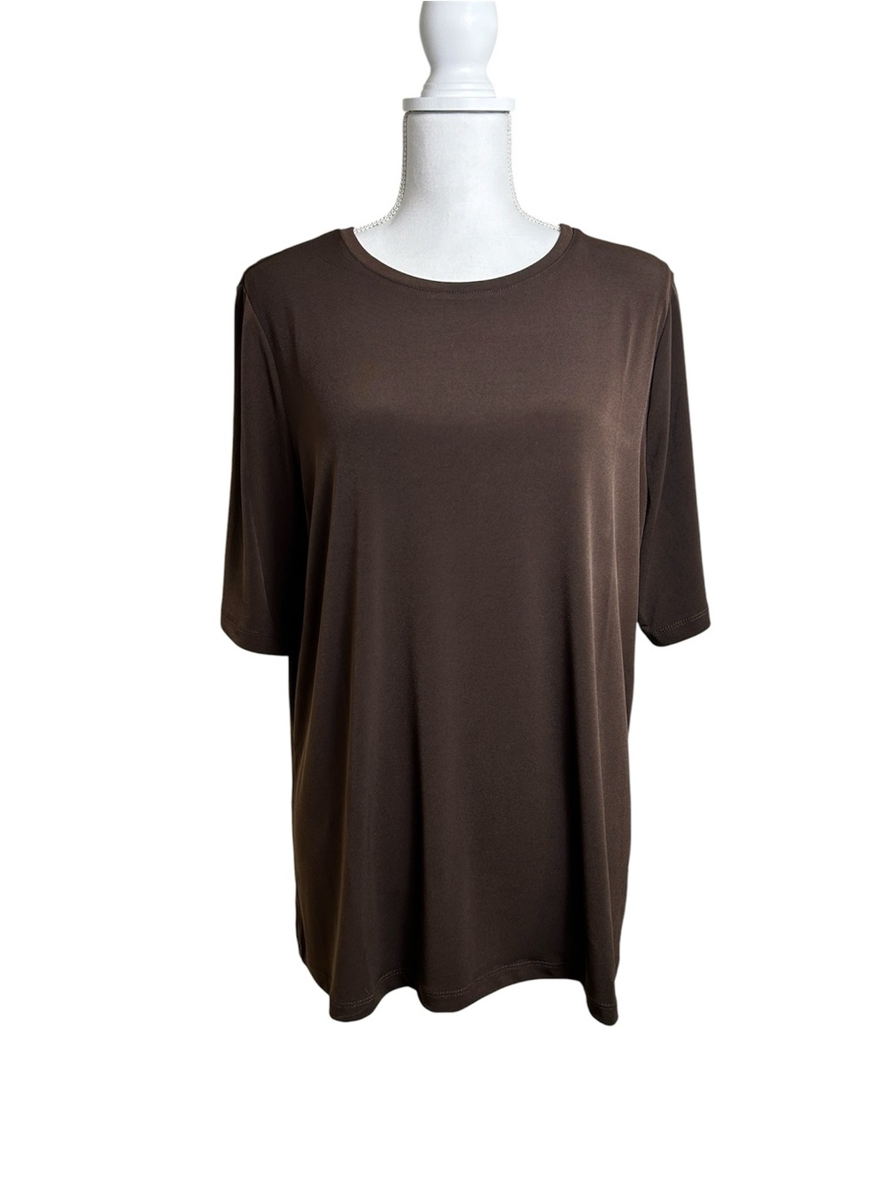 Susan Graver Chocolate Brown Liquid Knit Size Large Scoop Neck Top Blouse
